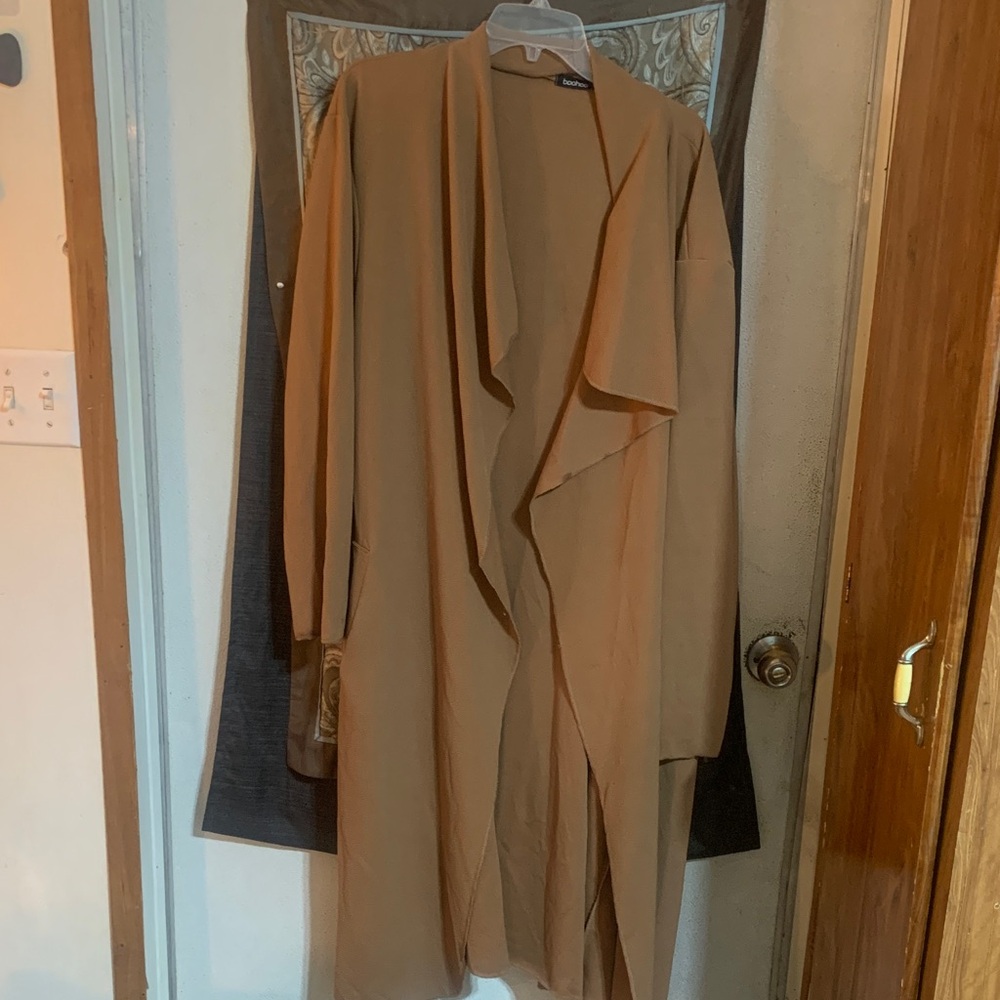 Boohoo Camel Drape Front Trench Coat